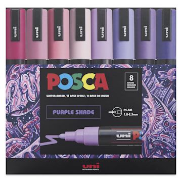 Open in modal - Posca Paint Markers - Set of 8, Purple Shade Colors, Medium Bullet Tip, front of the packaging