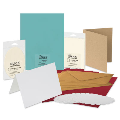 Blick Stationery - Variety of types and colors of stationery shown standing and in spread