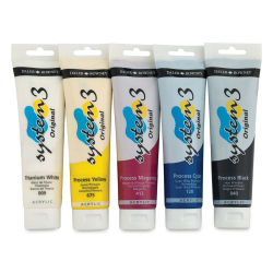 System 3 Medium Body Acrylic Paint Sets - Component Tubes of Jumbo Process set of 5 shown upright
