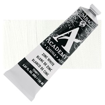 Open in modal - Grumbacher Academy Oil Color - Zinc White, 150 ml tube and swatch