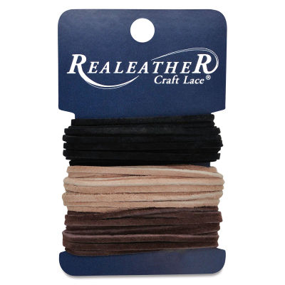 Realeather Suede Lace Variety Packs - Front of package of Black, Cafe and Sand