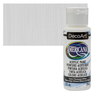 DecoArt Americana Acrylic Paint - Snow (Titanium) White, 2 oz, Swatch with bottle
