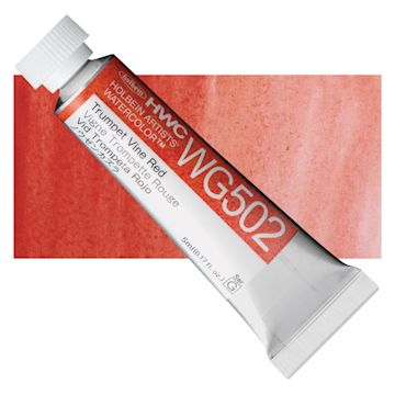 Open in modal - Holbein Artists' Watercolor - Trumpet Vine Red, 5 ml tube and swatch