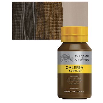 Open in modal - Winsor & Newton Galeria Flow Acrylic - Burnt Umber, 500 ml tube and swatch