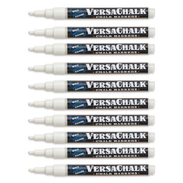 Open in modal - VersaChalk Wet Erase Liquid Chalk Markers - White, 3 mm, Set of 10, Fine Tip, cap of