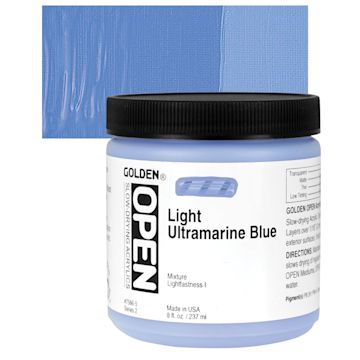 Open in modal - Golden Open Acrylic - Light Ultramarine Blue, 8 oz Jar and swatch