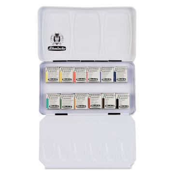 Open in modal - Schmincke Akademie Aquarell Watercolor Pans - Set of 12, Metal Case, Half Pans