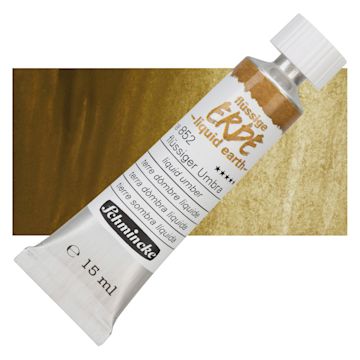Open in modal - Schmincke Liquid Earth Watercolor Tube - Liquid Umber, 15 ml tube and swatch