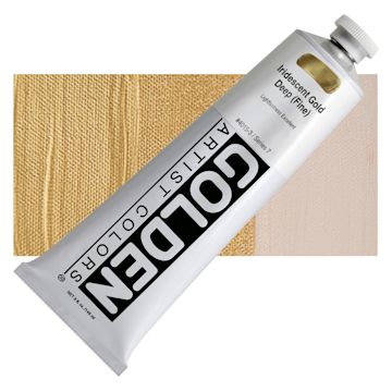 Open in modal - Golden Heavy Body Artist Acrylic - Iridescent Gold Deep (Fine), 5 oz tube and swatch