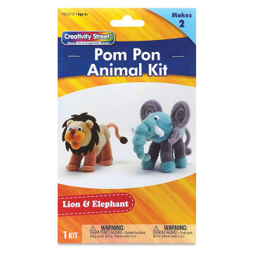 Creativity Street Pom Pon Animal Kit - Elephant and Lion, Set of 2 (front of packaging)