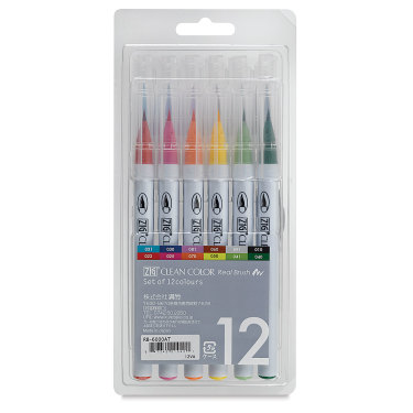 Zig Clean Color Real Brush Pen Set - Assorted Colors, Set of 12
