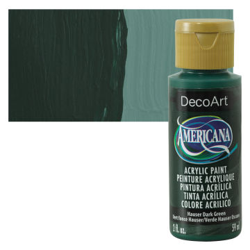 DecoArt Americana Acrylic Paint - Hauser Dark Green, 2 oz, Swatch with bottle