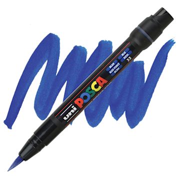 Open in modal - Posca Paint Marker - Blue, Brush Tip - marker and swatch