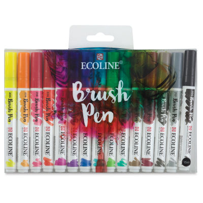 Royal Talens Ecoline Brush Pen Marker Set- Set of 15, Assorted Colors, shown in package