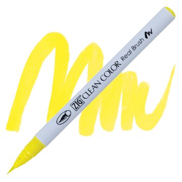 Open in modal - Kuretake Zig Clean Color Real Brush Pen - Lemon Yellow pen and swatch