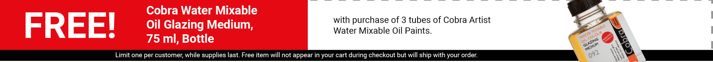FREE! Cobra Water Mixable Oil Glazing Medium - 75 ml, Bottle with purchase of 3 tubes of Cobra Artist Water Mixable Oil Paints.