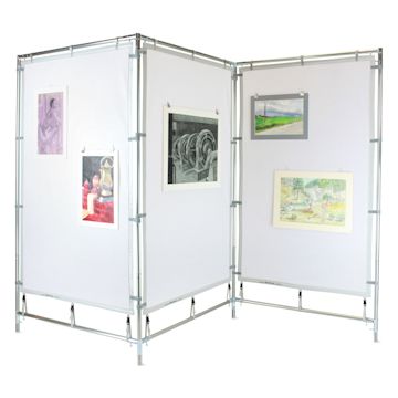 Open in modal - Flourish MeshPanels Steel Three-Panel Display Walls - 3 Panel, 4ft Walls (with artwork on panels)