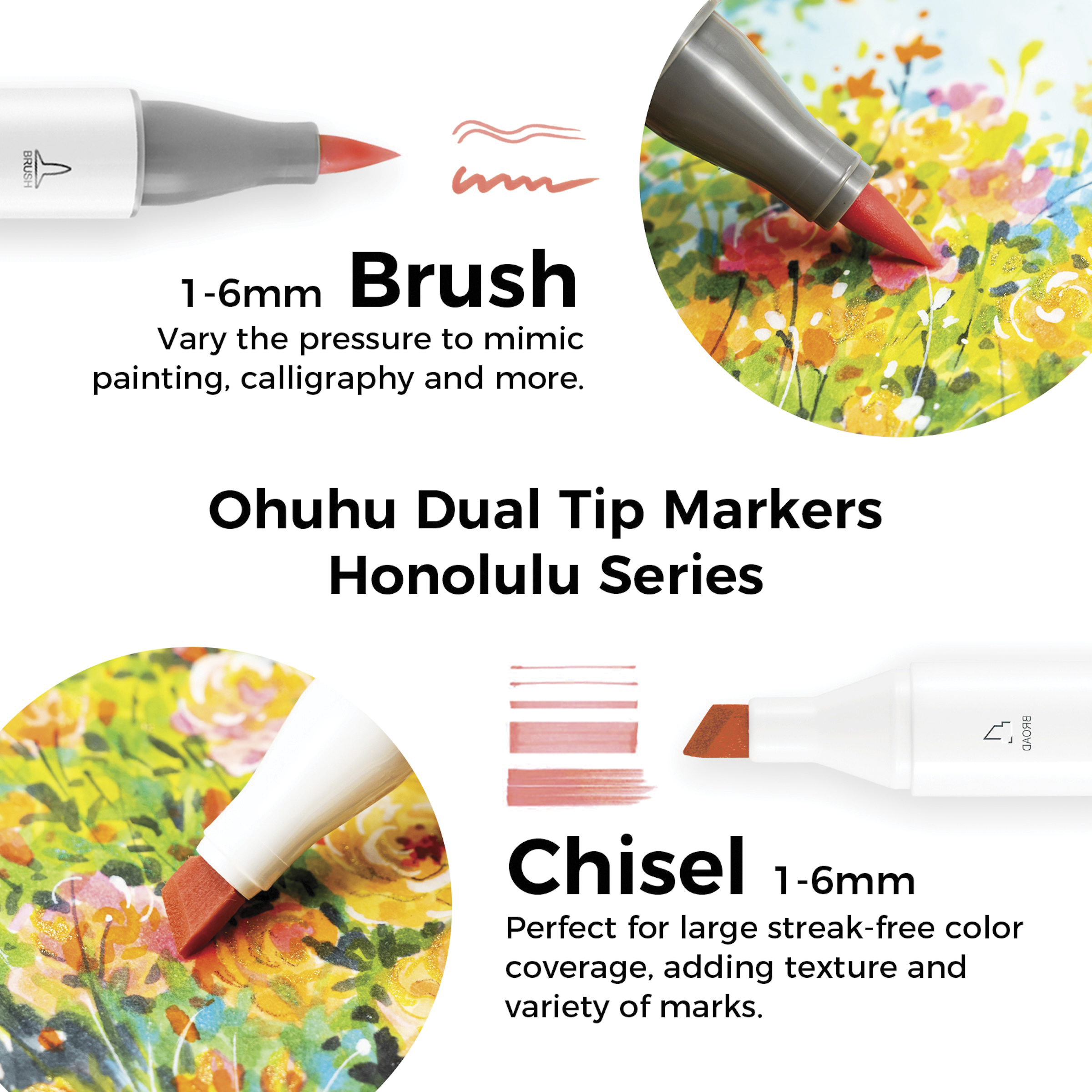 Ohuhu Honolulu Dual Tip Marker Sets - Set of 48, Mid-Tones