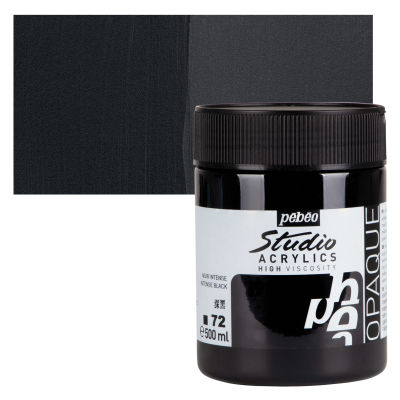 Pebeo High Viscosity Acrylics - Intense Black, 500 ml, Jar with Swatch