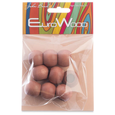 John Bead Euro Wood Beads - Light Brown, Round, Large Hole, 20 mm x 16, Pkg of 9