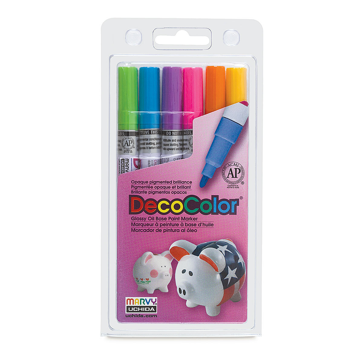 Decocolor Paint Markers - Primary Colors, Fine Tip, Set of 6