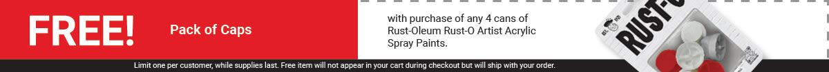 FREE! Pack of 6 Rust-Oleum Rust-O Artist Spray Caps with purchase of any 4 Rust-Oleum Rust-O Artist Acrylic Spray Paints.