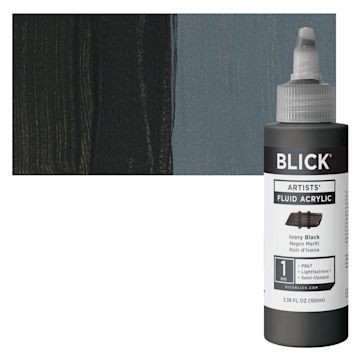 Open in modal - Blick Artists’ Fluid Acrylic - Ivory Black, 100 ml Bottle and Swatch