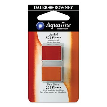 Open in modal - Daler-Rowney Aquafine Watercolors - Set of 2, Light Red and Burnt Sienna, Half Pan