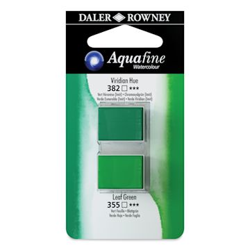 Open in modal - Daler-Rowney Aquafine Watercolors - Set of 2, Viridian Hue and Leaf Green, Half Pan