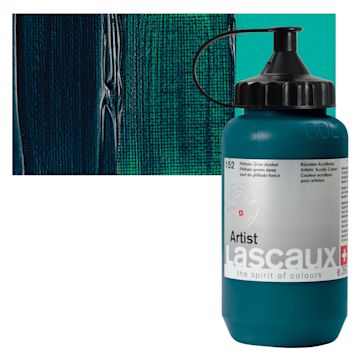 Open in modal - Lascaux Artist Acrylic - Phthalo Green Deep, 390 ml Tube and swatch
