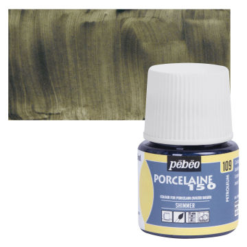 Pebeo Porcelaine 150 Paint - Shimmer Petroleum, Shimmer Opaque, 45 ml bottle (swatch and bottle)