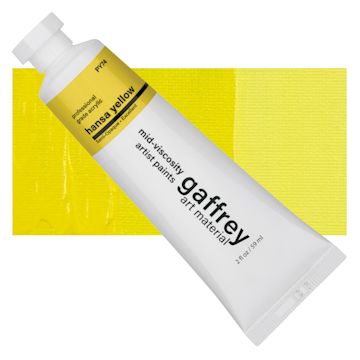 Open in modal - Gaffrey Art Material Standard Body Acrylic Paint - Hansa Yellow, 59 ml tube and swatch