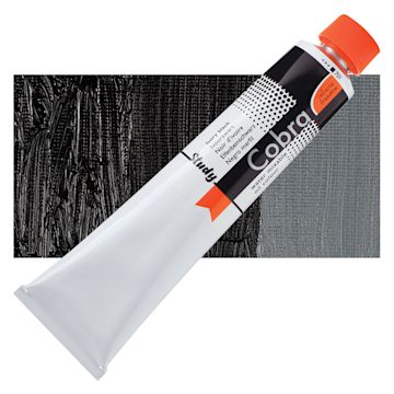 Open in modal - Royal Talens Cobra Study Water Mixable Oil Paint - Ivory Black, 200 ml tube and swatch