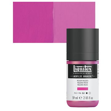 Open in modal - Liquitex Acrylic Gouache - Medium Magenta, 59 ml bottle and swatch