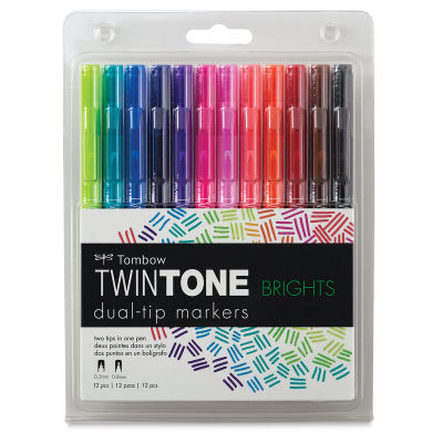 Tombow TwinTone Dual Tip Marker Sets - Front of blister package of 12 pc Brights Set