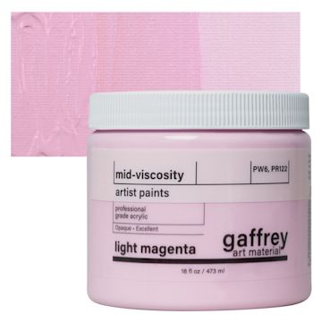 Open in modal - Gaffrey Art Material Standard Body Acrylic Paint - Light Magenta, 473 ml jar and swatch