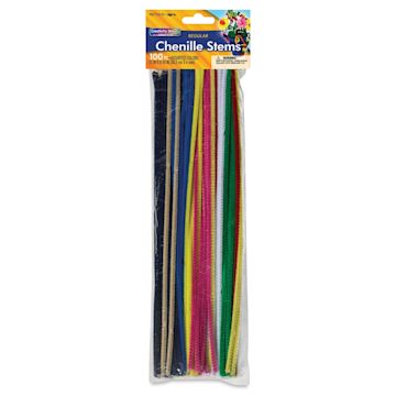 Open in modal - Creativity Street Regular Chenille Stems - 4 mm x 12", Pkg of 100, Assorted Colors - front of packaging