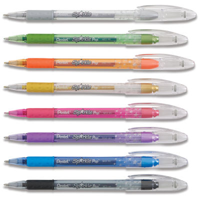 Pentel Sparkle Pop Pens - Components of Set of 8 Color Changing pens lined up horizontally