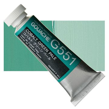 Open in modal - Holbein Artists' Gouache - Cobalt Green Pale, 15 ml tube and swatch