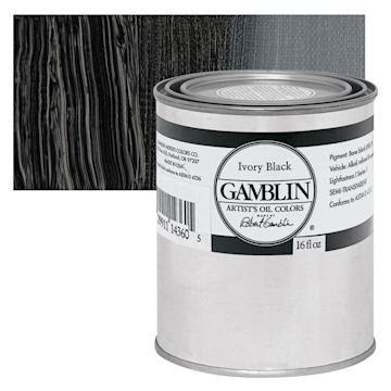 Open in modal - Gamblin Artist's Oil Color - Ivory Black, 16 oz Can and swatch