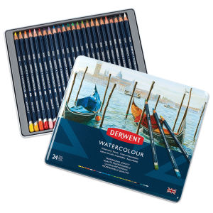 Derwent Watercolor Pencil Set - Assorted Colors, Set of 24. Inside of package.