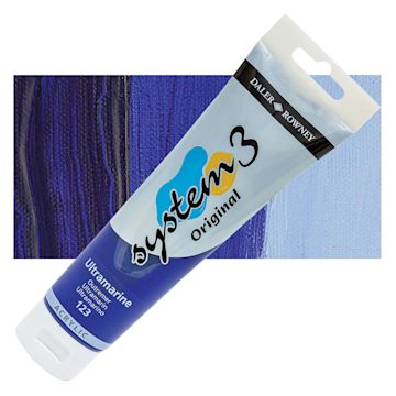 Open in modal - Daler-Rowney System3 Acrylic - Ultramarine, 150 ml tube and swatch