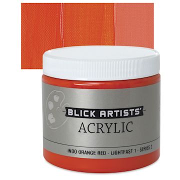 Open in modal - Blick Artists' Acrylic - Indo Orange Red, 16 oz jar and swatch