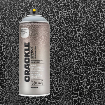 Montana Crackle Effect Spray - Squirrel Grey Spray can on swatch showing crackle effect possible