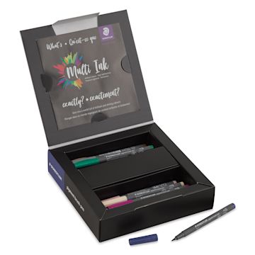 Open in modal - Staedtler Pigment Arts Brush Pens - Assorted Colors, Set of 24, lid open and pen laid out