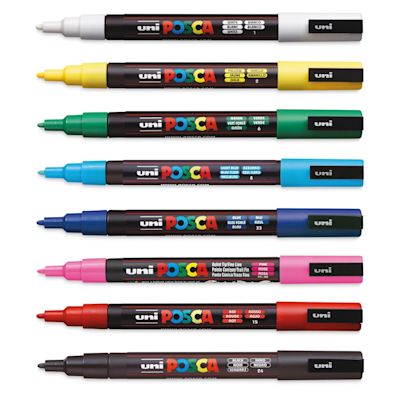 Uni Posca Paint Markers - Basic Colors, Set Of 8, Fine, Bullet Tip, 0.9 