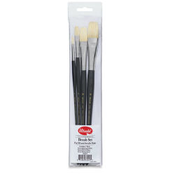 Utrecht Natural Chungking Pure Bristle Brush - Set of 4, Long Handle, In Package