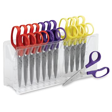 Open in modal - Westcott Kleencut Kids' Scissors - 12 px Pack of Point Scissors with one removed from storage rack