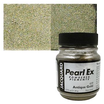 Open in modal - Jacquard Pearl-Ex Pigment - 0.75 oz, Antique Gold jar and swatch