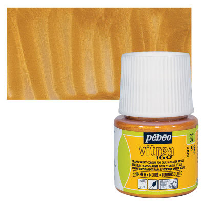 Pebeo Vitrea 160 Glass Paint - Gold, Shimmer, 45 ml bottle (swatch and bottle)